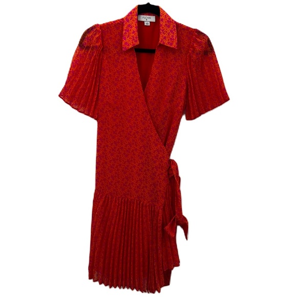 Alexis X Target Wrap Mini Pleated Dress Orange Floral Flower Flutter Sleeve - Picture 4 of 13
